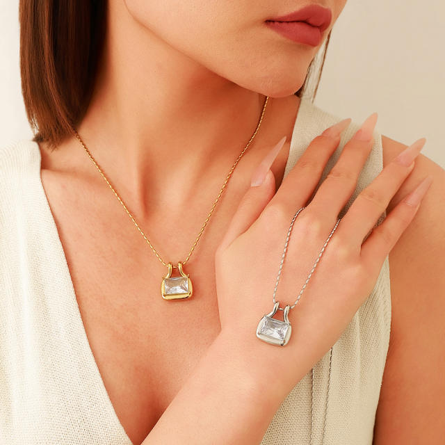 Stainless Steel Necklace with Bag-Shaped Pendant crystal bag pendant necklace