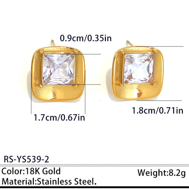 Geometric square drop shape crystal stainless steel earrings