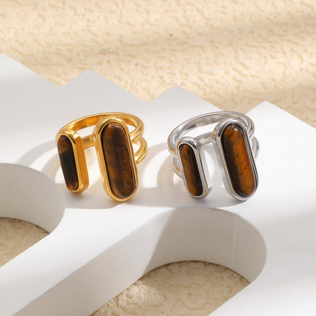 18KG tiger eye stone inlaid stainless steel rings