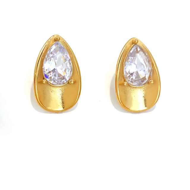 Geometric square drop shape crystal stainless steel earrings