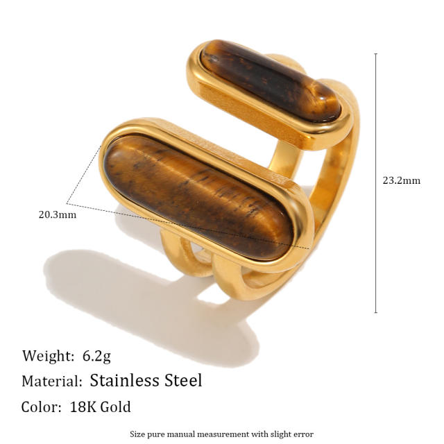 18KG tiger eye stone inlaid stainless steel rings
