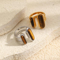18KG tiger eye stone inlaid stainless steel rings