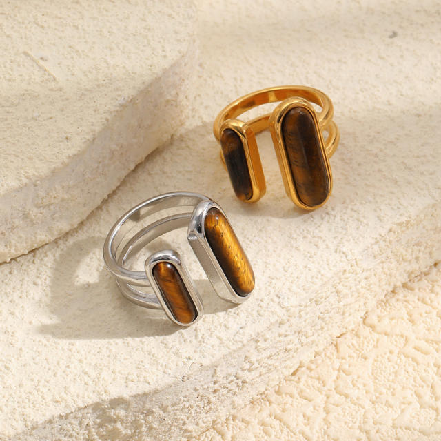 18KG tiger eye stone inlaid stainless steel rings