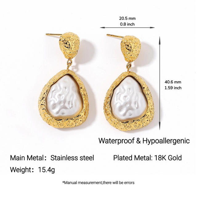 Stainless Steel Earrings Necklace Ocean Style Starfish Conch baroque pearl necklace earrings set