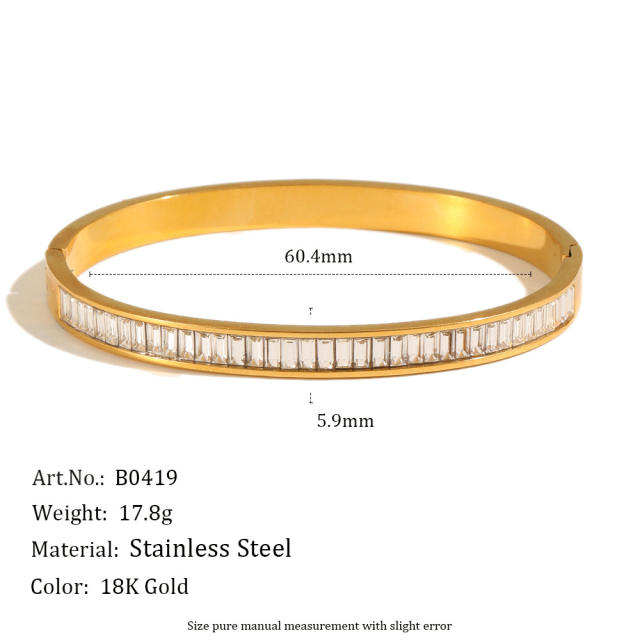 18KG cubic zircon inlaid stainless steel bangle bracelet