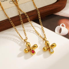 Stainless Steel Necklace with Cross Zircon Pendant