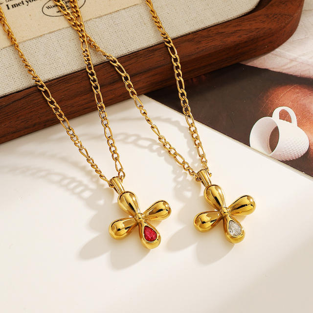Stainless Steel Necklace with Cross Zircon Pendant