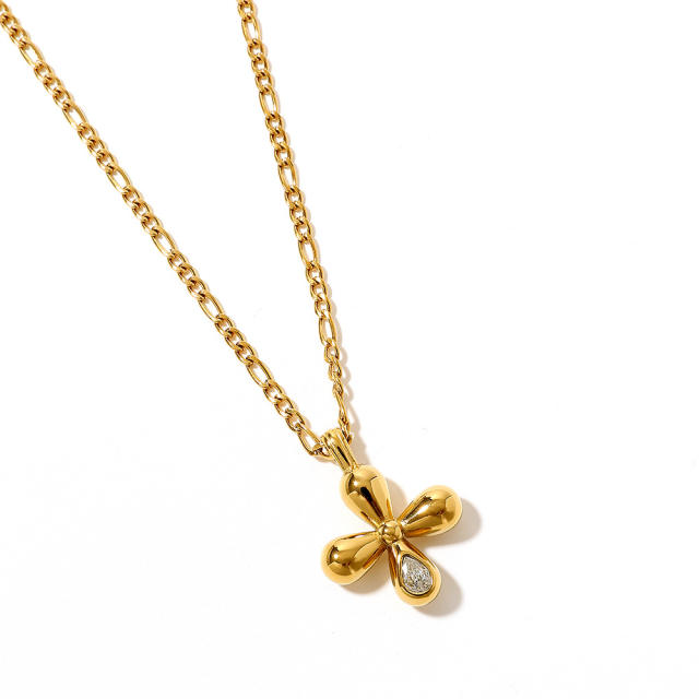Stainless Steel Necklace with Cross Zircon Pendant