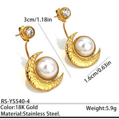 Vintage pearl inlaid stainless steel earrings jacket earrings moon earrings