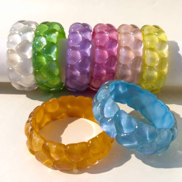 Macaron-Colored Glitter Heart Bracelet Heart-Shaped Rainbow-Colored Glitter Exaggerated bangle