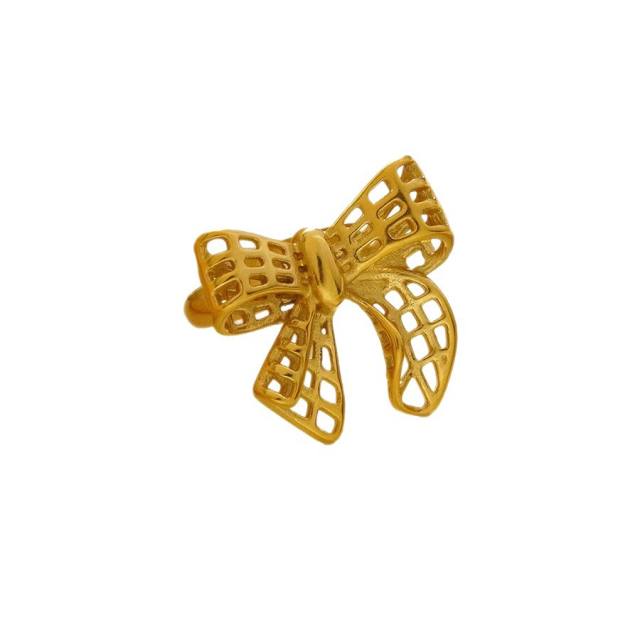 Hollow out stereo bow stainless steel rings