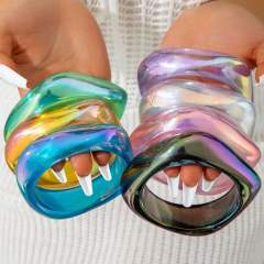 Macaron-Colored Wide-Edge Resin Laser Bracelet Geometric Irregular Bracelet