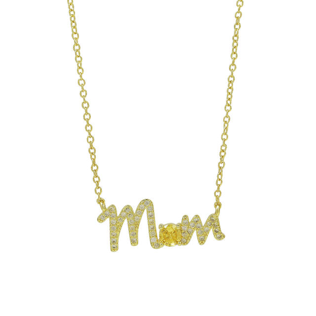 Hot sale birthstone mom letter gold plated copper necklace mother's day gift