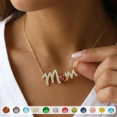 Hot sale birthstone mom letter gold plated copper necklace mother's day gift