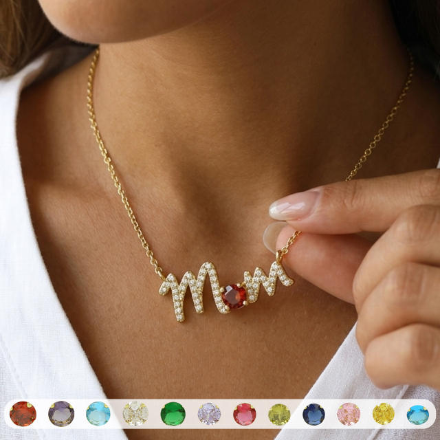 Hot sale birthstone mom letter gold plated copper necklace mother's day gift