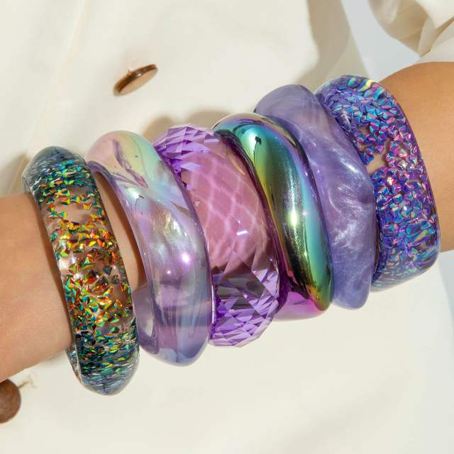 Simple Translucent Phantom Gentle Purple Bracelet Fashionable Laser Resin Exaggerated Hand Jewelry