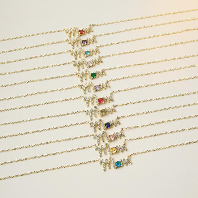 Hot sale birthstone mom letter gold plated copper necklace mother's day gift