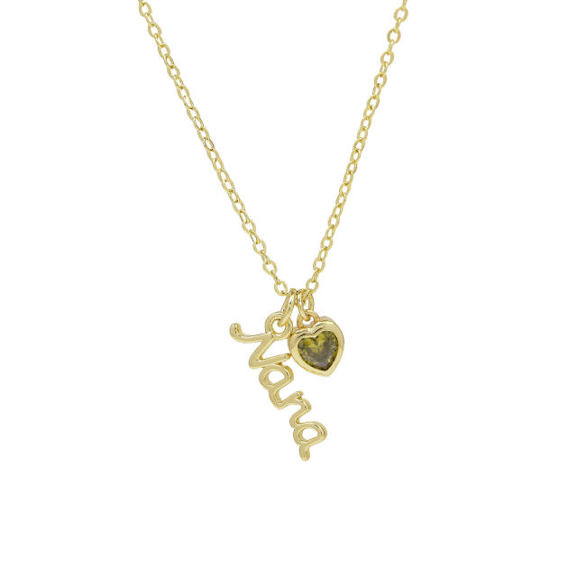 Creative birthstone heart pendant mama letter pendant copper necklace