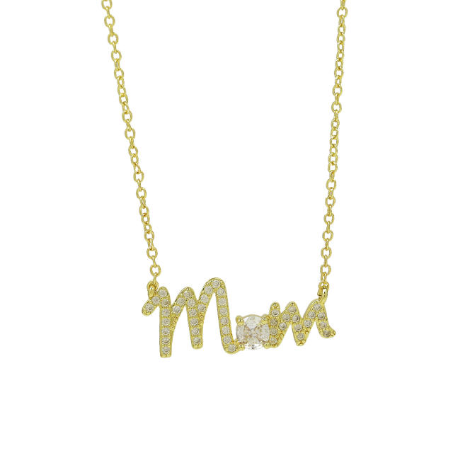 Hot sale birthstone mom letter gold plated copper necklace mother's day gift