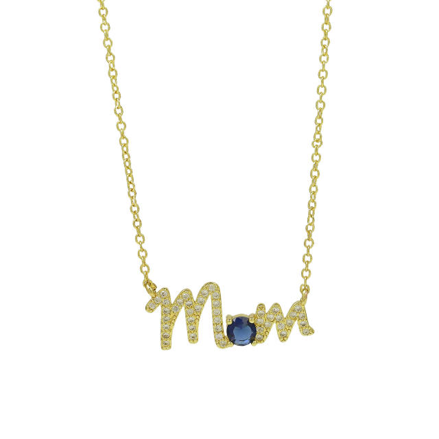 Hot sale birthstone mom letter gold plated copper necklace mother's day gift