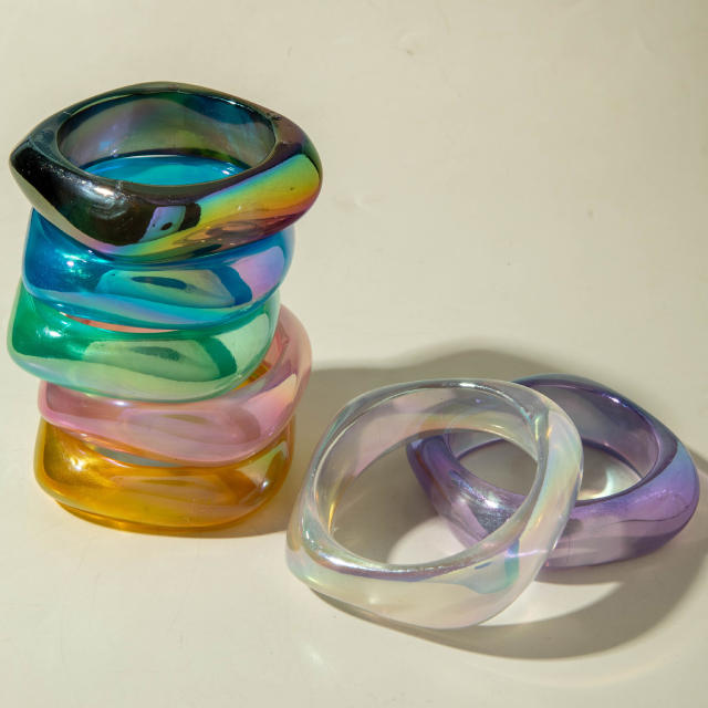 Macaron-Colored Wide-Edge Resin Laser Bracelet Geometric Irregular Bracelet