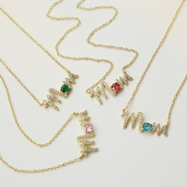 Hot sale birthstone mom letter gold plated copper necklace mother's day gift