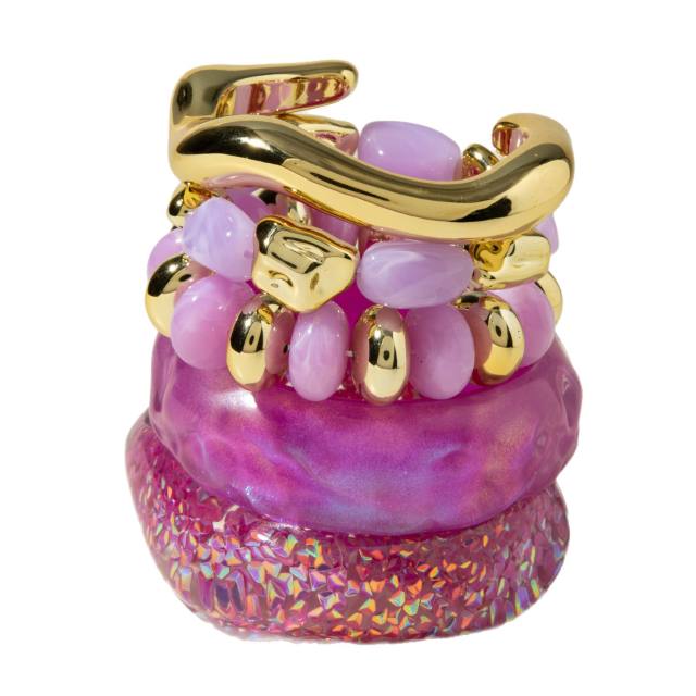 Purple Colorful Laser Resin Bracelet Asymmetrical Geometric Round Wide Version Exaggerated Bracelet set