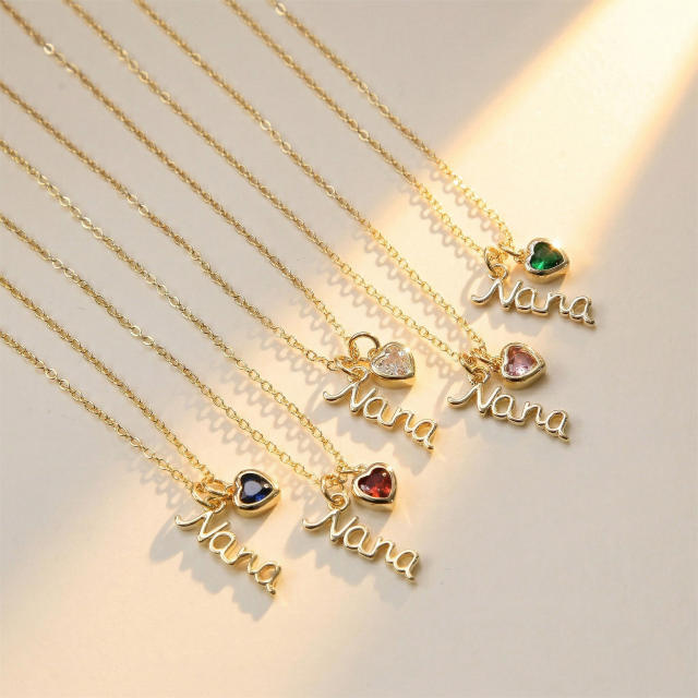 Creative birthstone heart pendant mama letter pendant copper necklace