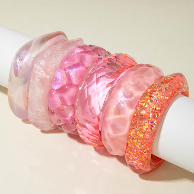 Pink Water Ripple Round Resin Bracelet Simple Ins Glitter Peach Heart Hand Jewelry