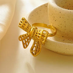 Hollow out stereo bow stainless steel rings