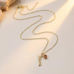 Creative birthstone heart pendant mama letter pendant copper necklace
