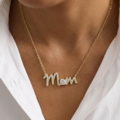Hot sale birthstone mom letter gold plated copper necklace mother's day gift