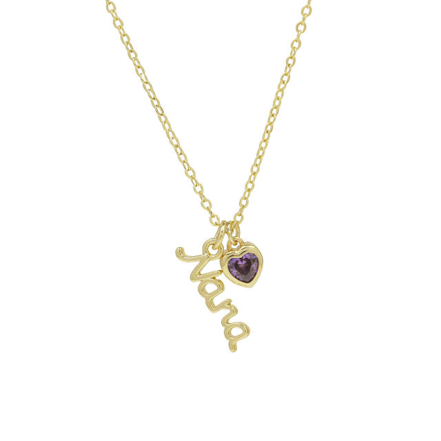 Creative birthstone heart pendant mama letter pendant copper necklace