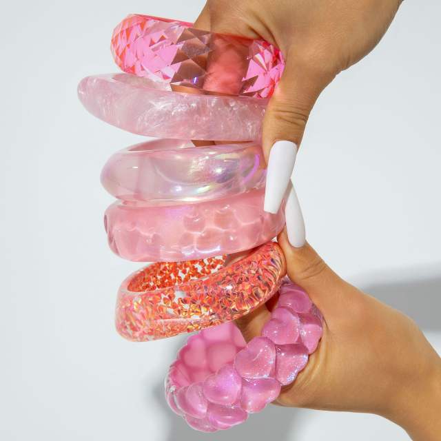 Pink Water Ripple Round Resin Bracelet Simple Ins Glitter Peach Heart Hand Jewelry
