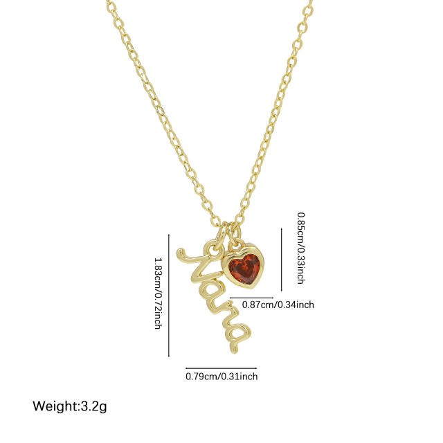 Creative birthstone heart pendant mama letter pendant copper necklace