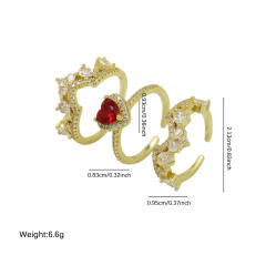 Hot sale ruby pink heart gold plated copper diamond rings set stackable rings