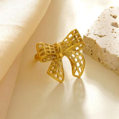 Hollow out stereo bow stainless steel rings