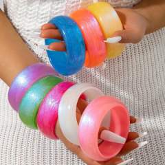Ins Glitter Laser Resin Bracelet Simple Pearlescent Colorful Exaggerated Bracelet Wholesale