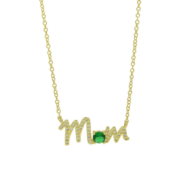 Hot sale birthstone mom letter gold plated copper necklace mother's day gift