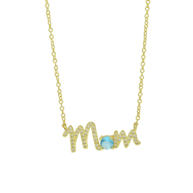 Hot sale birthstone mom letter gold plated copper necklace mother's day gift