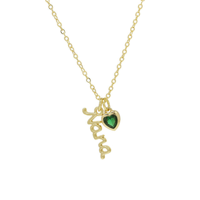 Creative birthstone heart pendant mama letter pendant copper necklace