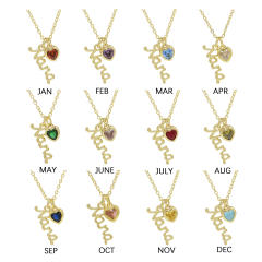 Creative birthstone heart pendant mama letter pendant copper necklace