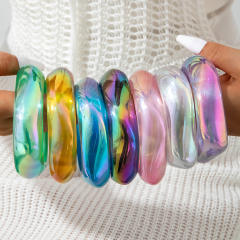 Macaron-Colored Wide-Edge Resin Laser Bracelet Geometric Irregular Bracelet