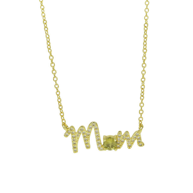 Hot sale birthstone mom letter gold plated copper necklace mother's day gift