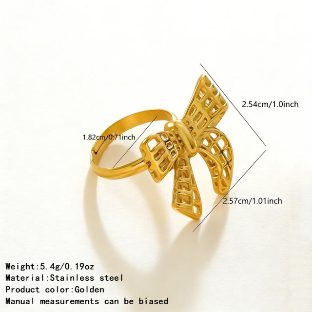 Hollow out stereo bow stainless steel rings