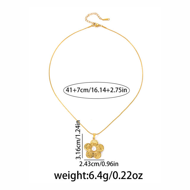Sweet pearl flower pendant stainless steel necklace