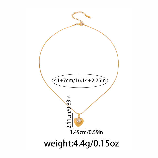 Korean fashion laser heart pendant stainless steel necklace