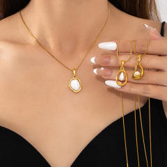 Baroque pearl geometric pendant stainless steel necklace