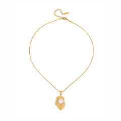 Hammer pendant with pearl inlaid stainless steel necklace