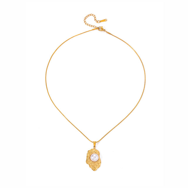 Hammer pendant with pearl inlaid stainless steel necklace